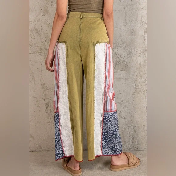 #168 POL CLOSEOUT FIRM 🌸New! Pol Gorgeous Wide Leg patch-Work Pants - Picture 2 of 4